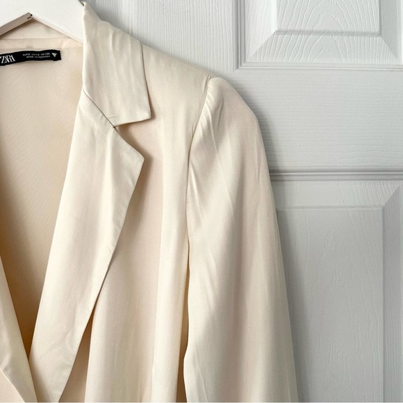 Zara Cream Beige Satin Effect True Wrap Long Sleeve Blazer Mini Dress Small - Picture 6 of 16